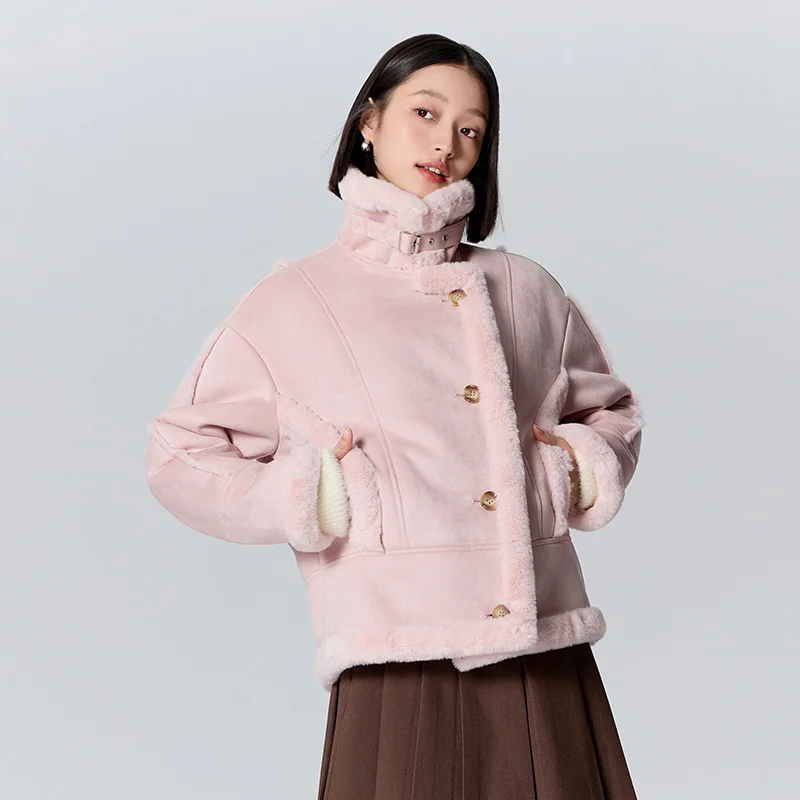 Semir Jacket Women Faux Suede Faux Rabbit Fur Warm Winter Lapel Motorcycle Style Retro Loose Jacket faux fur jacket