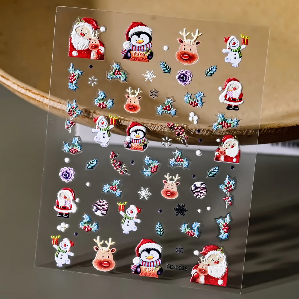 Christmas 5D Embossed Snowman Snowflakes Nail Art Stickers 8*10cm Cartoon Santa Claus Elk Christmas Decal DIY Manicure Decals &* 4