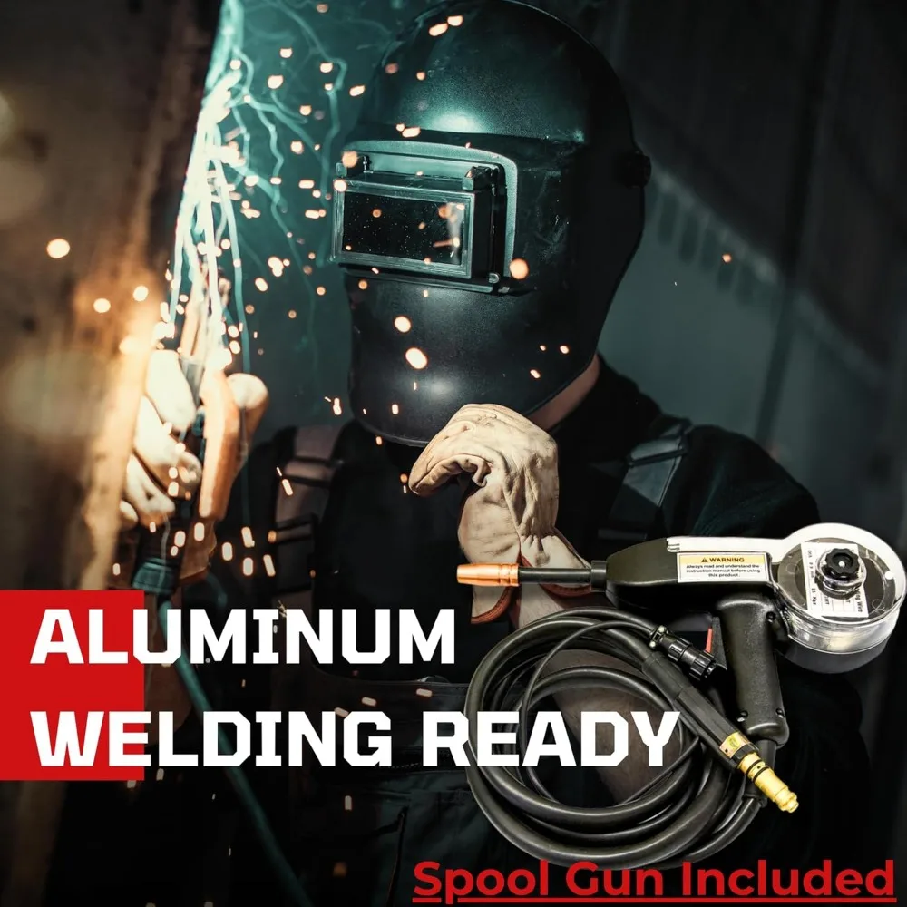 MIG175 175A MIG Welder with Aluminum Spool Gun - Advanced Auto MIG Synergistic Setting, Voltage Fine Tuning,Brown, 240V 3