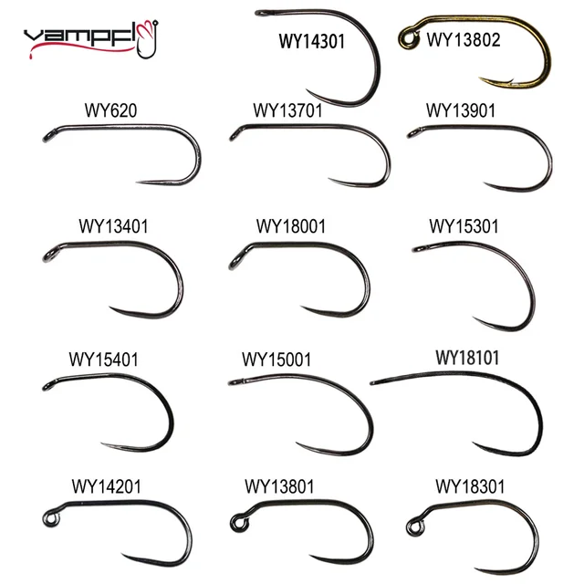 Vampfly 50pcs/Pack Barbed and Barbless Fishing Fly Tying Hook Nymphs Pupa  Egg Fly Dry Fly