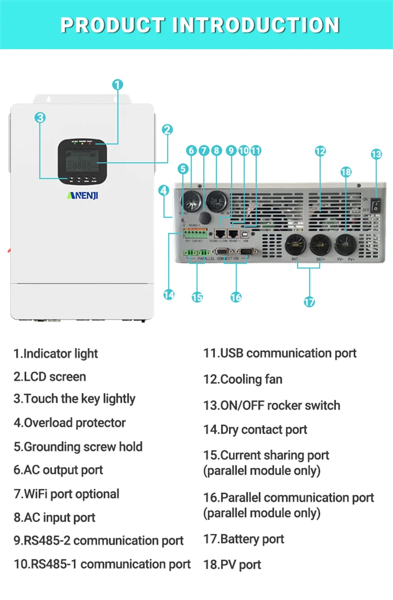 3.6KW 6.5K 12KW 48V 110V Hybrid Solar Inverter inversor solar híbrido MPPT Pure
