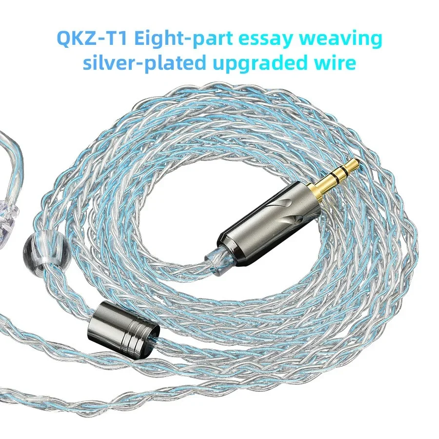 シルバーメッキhifiイヤホン更新ケーブル、qkz t1、8コア、tc、mmcx