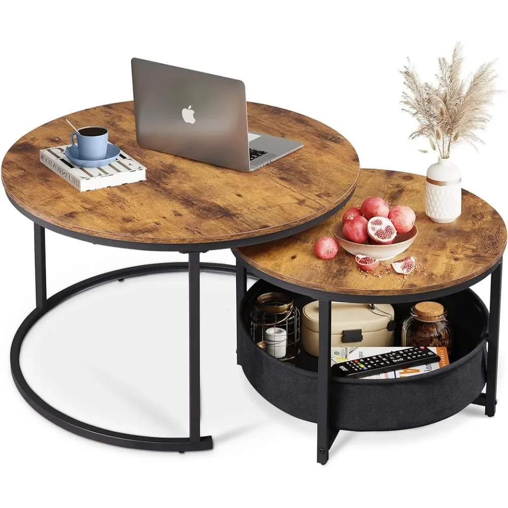 

OEING Coffee Table Set of 2,32in Round Nesting Table for Living Room,Small Circle Table with Storage for Small Space,Metal Frame