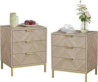 2pcs 3 Drawer Nightstand for Bedroom, Set of 2 Side Tables with 3 Drawers, Modern Wood Nightstand Square Bedside Table End Table 1