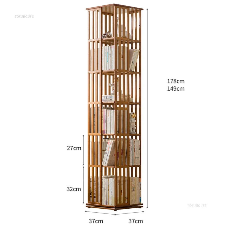 Chinese Simple Bookcase for Study 360&deg; Rotating Layered Storage Bookcases Creative Bamboo Rotating Bookcase for Living Room