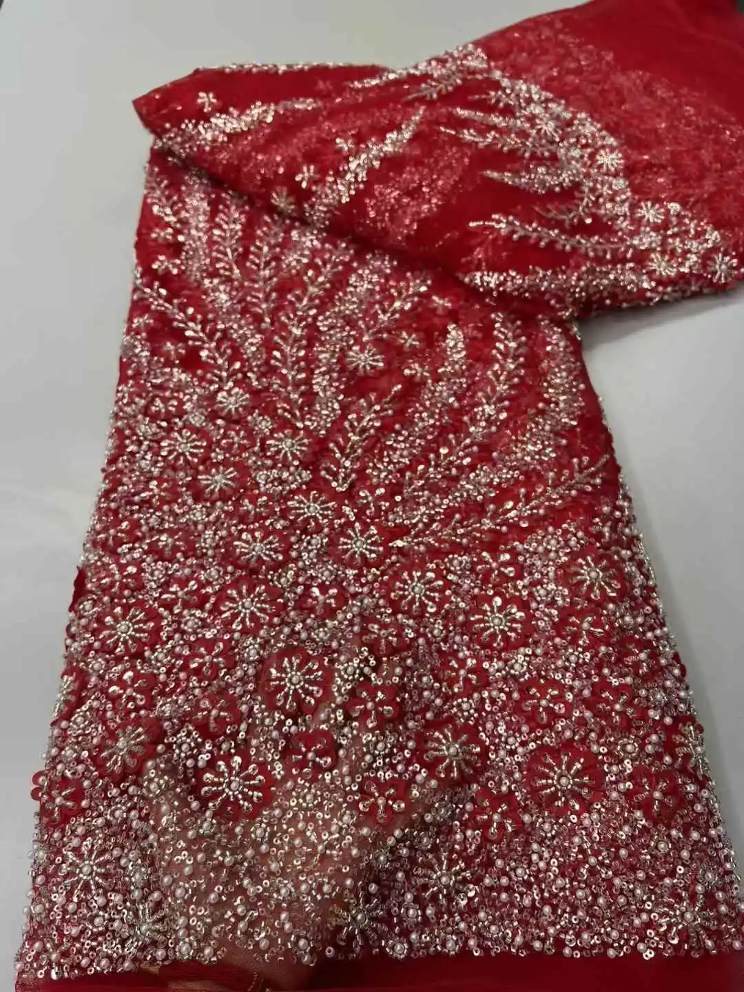 Beads Lace African Handmade beads Sequins Fabric 5 Yards For Evening Party Dres lace fabric lace sewing accessories lace sewing supplies lace accessories lace garment accessories