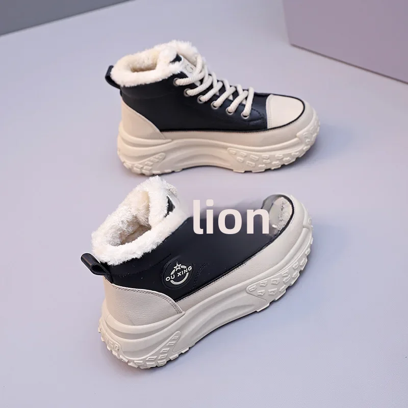 Women's Winter 2023 New Style Flat Boots Fleece Lined Thickened Warm Cotton Shoes High Top Little White Shoes Hx-q037 3