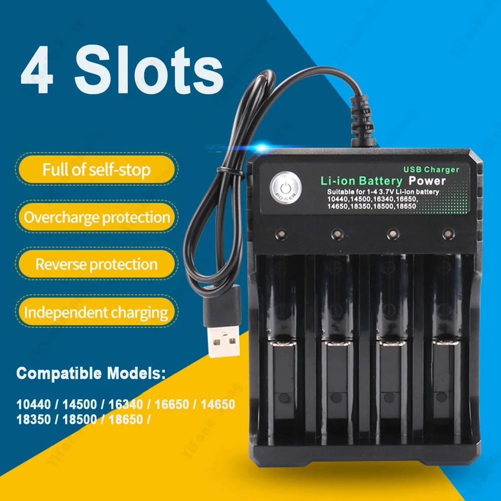 Battery Charger 4.2V 3.7V 18650 Charger Lithium Ion Battery USB Independent Charging 18350 16340 14500 18500 USB