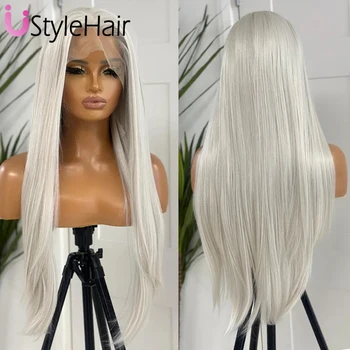 Light Silver Lace Wig Long Silky Straight Lace Front Wig 13x4 Glueless Synthetic Lace Hair for Women Natural Hairline Daily Wear