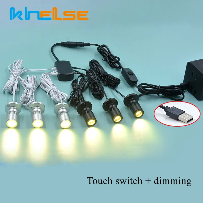 1W/3W LED Mini Cabinet Spotlight Dimming Touch USB Charging 1pcs/a lot Home Showcase Lights Parallel One Drag N AC220V Fixtures |