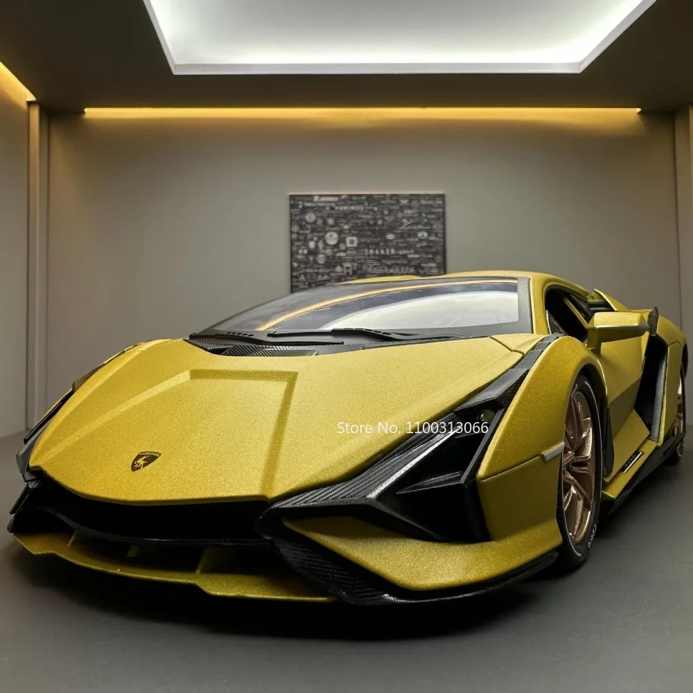 Модель автомобиля из сплава под давлением в масштабе 1/18, модель автомобиля Lambor Sian FKP 37 со звуком, металлический корпус, спортивный автомобиль для взрослых, подарки