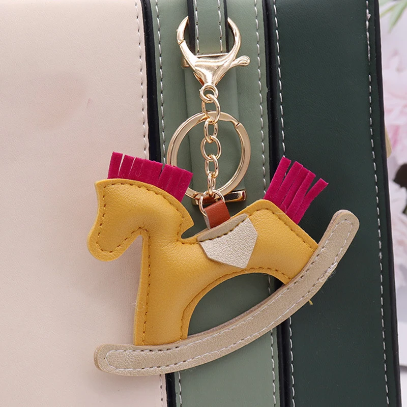 Trendy PU Leather Rocking Horse Keychain Cartoon Pony Animal Pendant Key Ring Charm Women Bag Decoration Accessories - Image 6