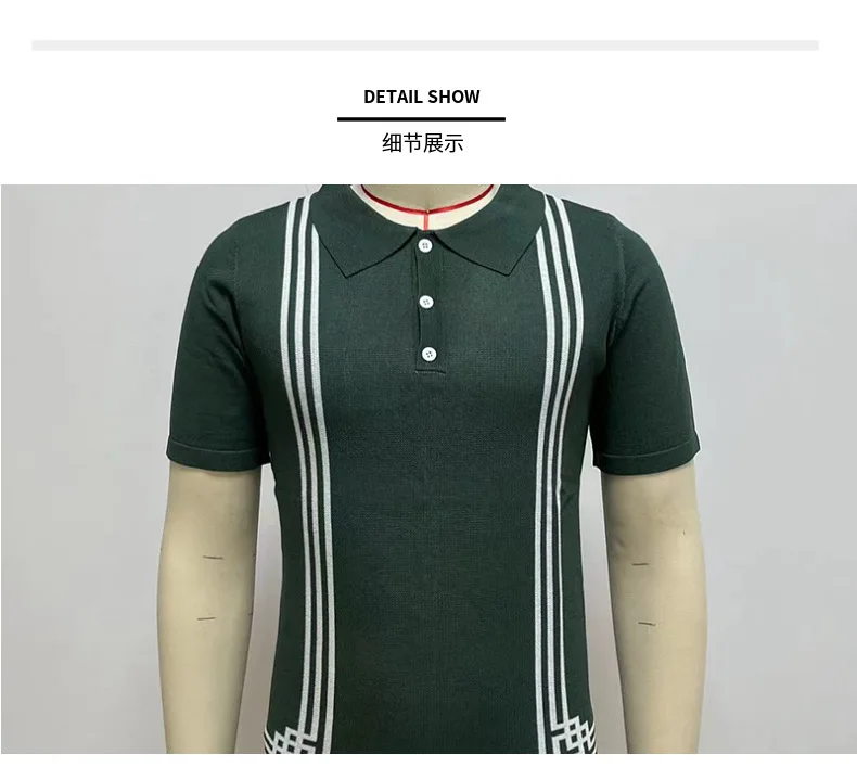 Hot Sale Men's Summer Clothes Luxury Style Slim Green Stripe Polo Shirts Male Knitted Short Sleeve Polo T shirts Men Golf Shirts 17 Saabb1b60b2d24188b49e8357eb4cec01r