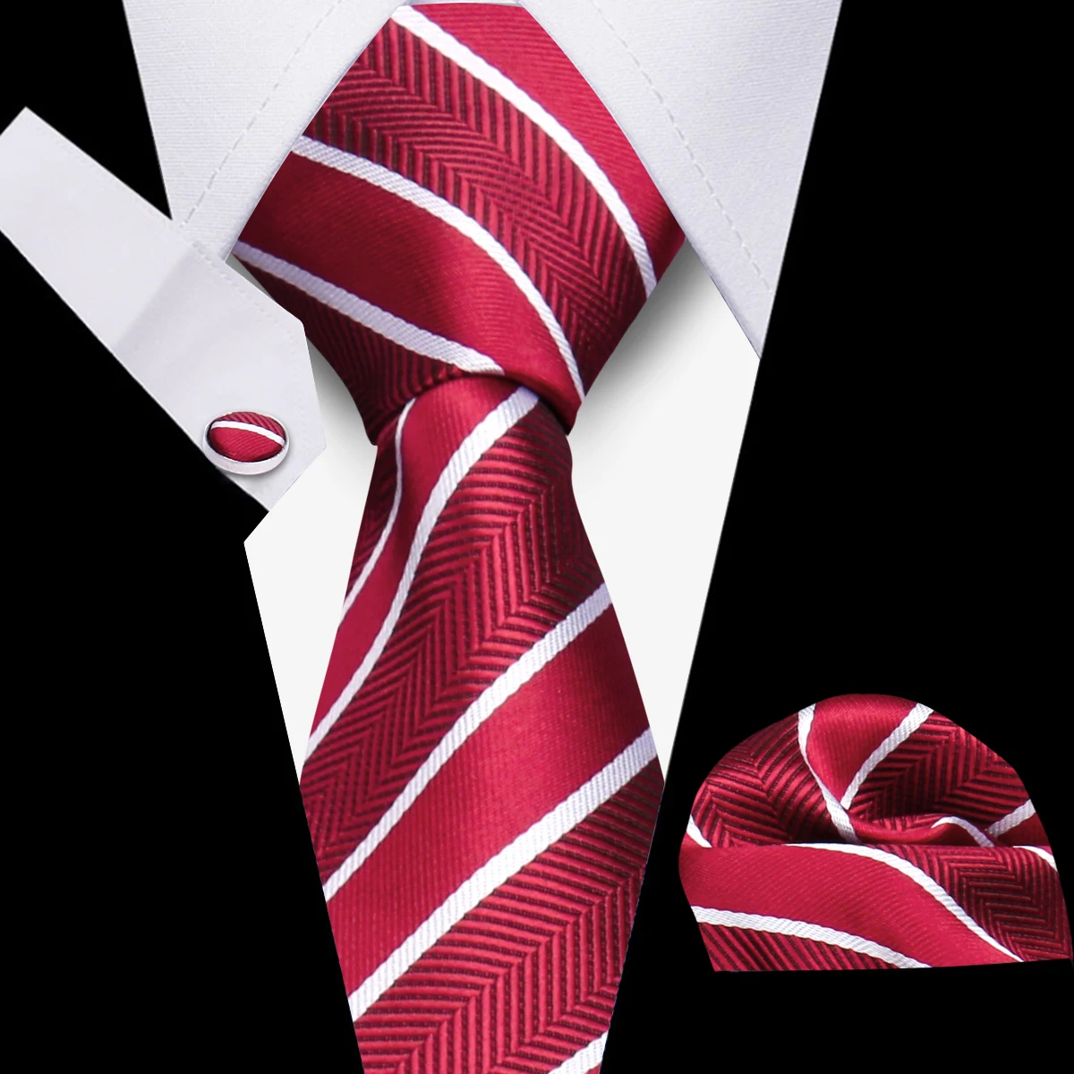 Tie Set Elegant Ties For Men Gift Fashion Men Striped Luxury Necktie Handchief Cufflinks 3 Pcs Business Wedding Suit Accessories