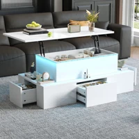 Table basse pliable, avec LED, 4 tiroirs et rangement dissimulé, finition brillante, pour le salon, usage quotidien, MDF – blanc 7