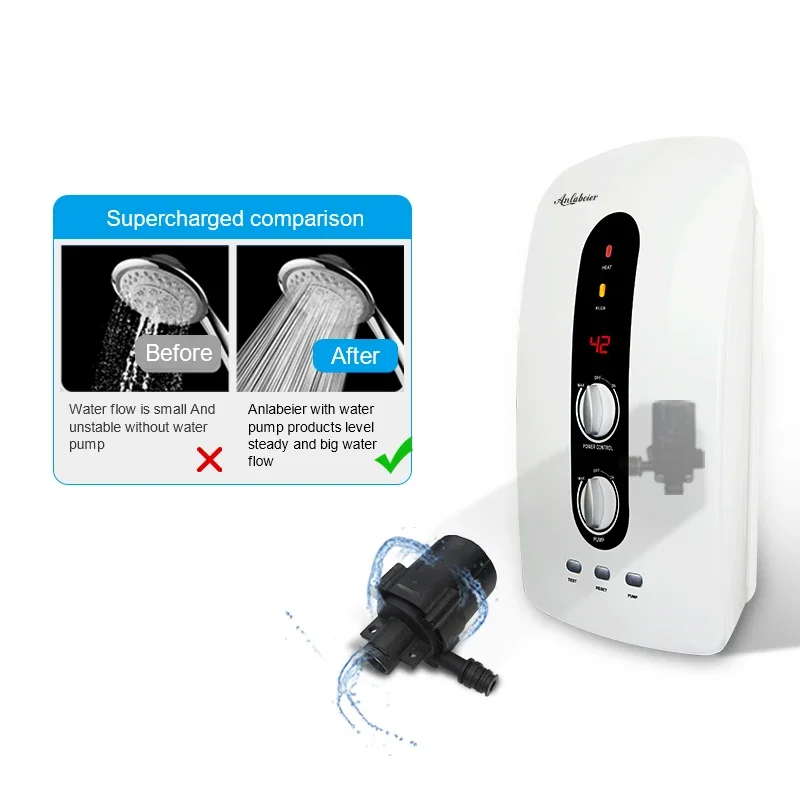220v Built-in Booster Pump Electric Tankless Instant Shower Water Heater With Pump