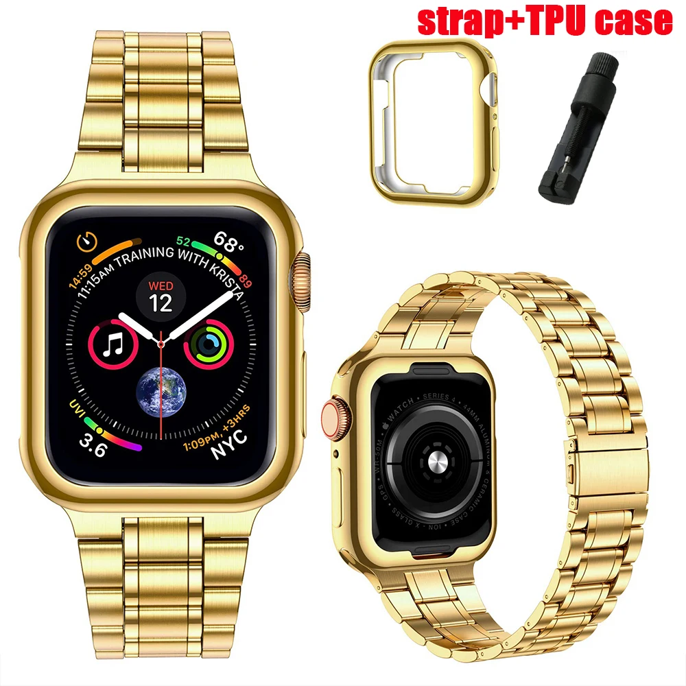 Premium Stainless Steel Watch Strap with Soft TPU Case