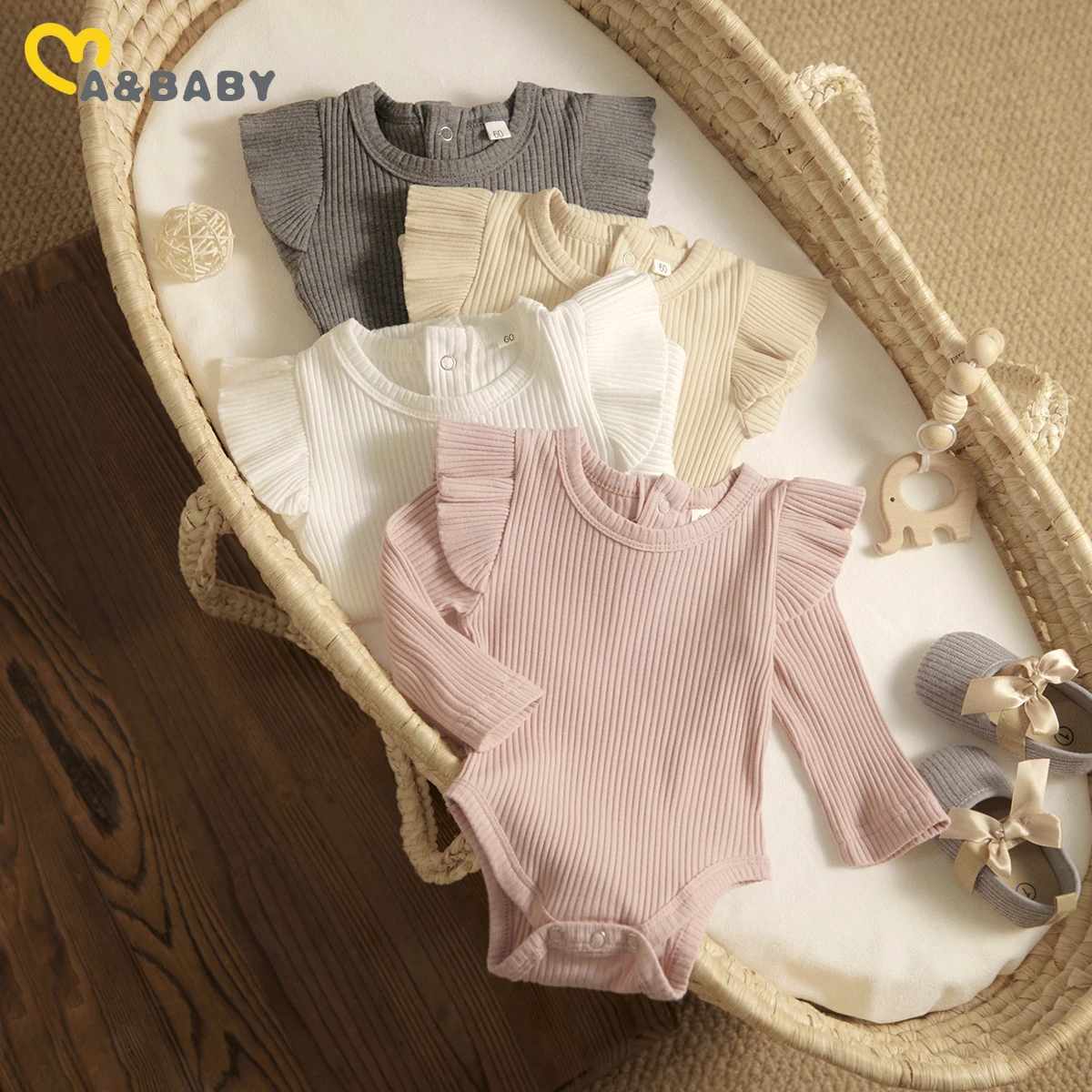 ma&baby 0-24M Spring Fall Newborn Baby Girls Romper Infant Knit Ruffle Jumpsuit Soft Long Sleeve Solid Color  Clothing