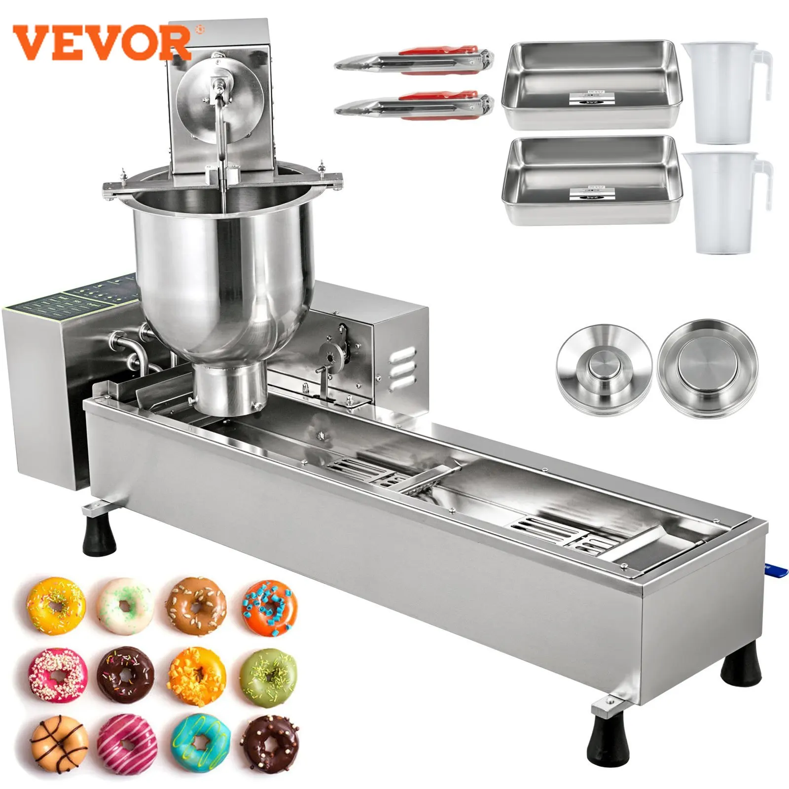 VEVOR Commercial Automatic Donut Making Machine 7L Hopper Stainless Steel Doughnut Maker 3 Sizes Molds Fryer Kitchen Appliances vevor 5 10kg mini semi automatic rotary welding positioner turntable tilte table 0 90º w 3 jaw lathe chuck for annular welding