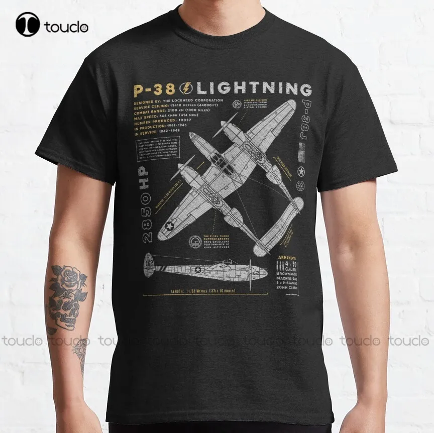

Мужская/Женская Классическая футболка с принтом Lightning P 38 Lightning P38 P38 Lightning P38J