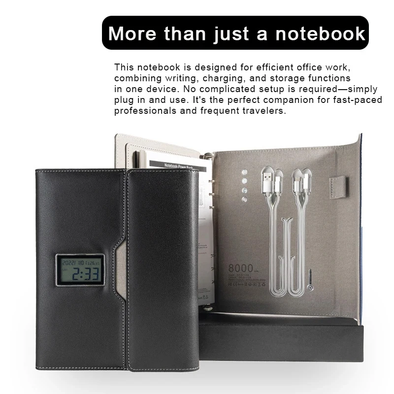 A5 스마트 노트북 무선 충전기 8000mAh 비즈니스 다기능 노트북 유선 충전 시계 디스플레이 루즈리프 노트패드