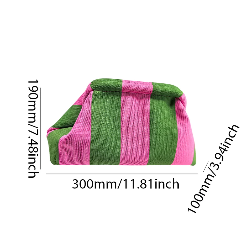 GOKTOW Borse estive da spiaggia per gnocchi da donna, borse all'uncinetto intrecciate a blocchi di colore nuvola increspata 2024, Rosa e verde