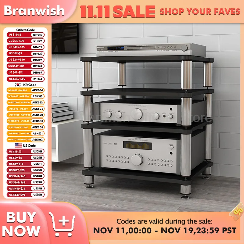 2-4 ชั้น Audio Rack Anti การสั่นสะเทือนเครื่องขยายเสียง 304 SUS ลําโพงตู้กรอบ E1 สําหรับเครื่องขยายเสียงเสียงกล่องชั้นวางเสียง 1