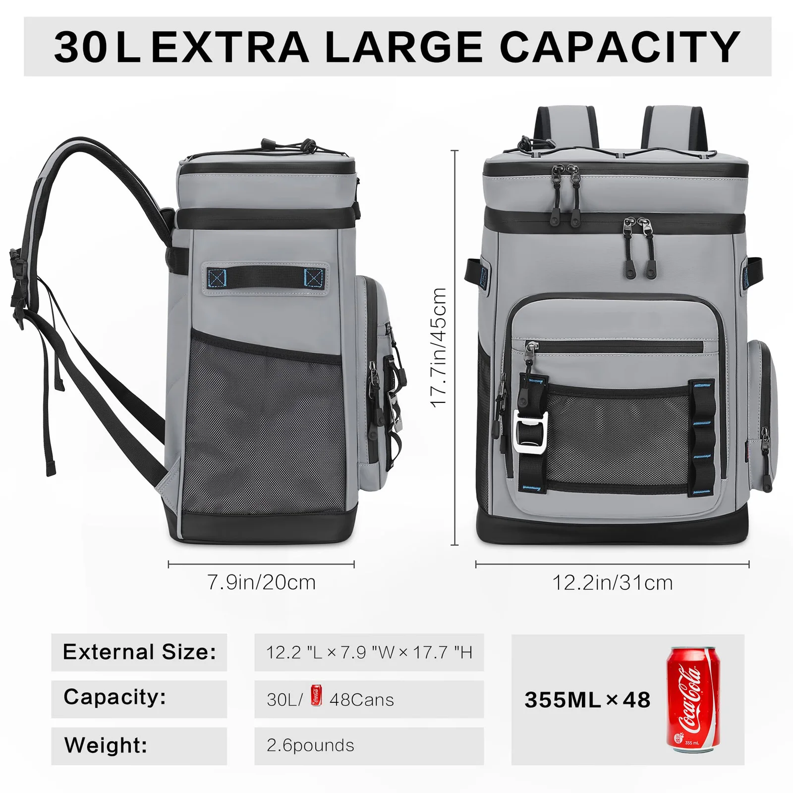 30L Large Waterproof Insulated Cooler Backpack for Men & Women Leak Proof Cooler Backpack Cooling Thermal Bag for Camping Picnic