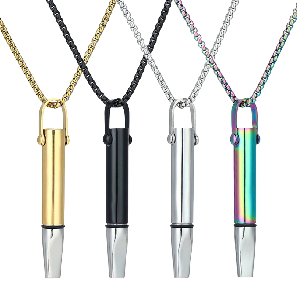 Stainless Steel Breathing Resistance Whistle Necklace for Anxiety Relief