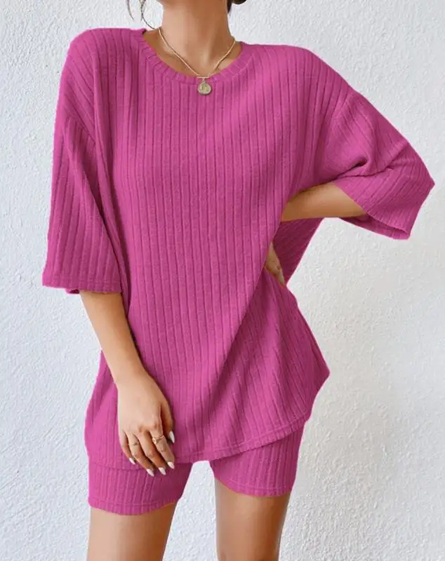 

Casual 2023 New Spring/summer Knee Over Home Round Neck 3/4 Sleeve Pajama Set for Women