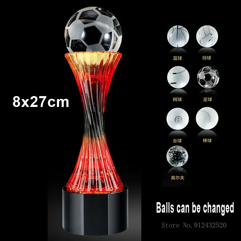 Customized Crystal Trophy, Sports Competition, Basketball, Football, Volleyball, Baseball, Table Tennis Award, Metal Trophy, 1Pc
