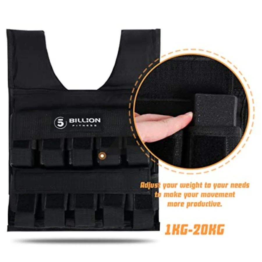 Adjustable Weighted Vest 0-44lbs,5BILLION Weight Vest with Solid Bar Weights,Body Weight Vest for Men Women,Strength Training Wo