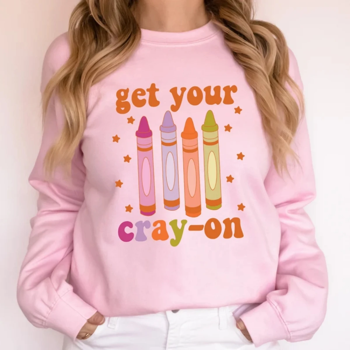 Get Your Cray-on Distressed Teacher Shirt Cute Trendy Retro Sweatshirt Funny Preschool Teacher Pullover Top Winter Clothes Women блокнот склейка clairefontaine cray on а3 50 л 120 г мелкозернистый