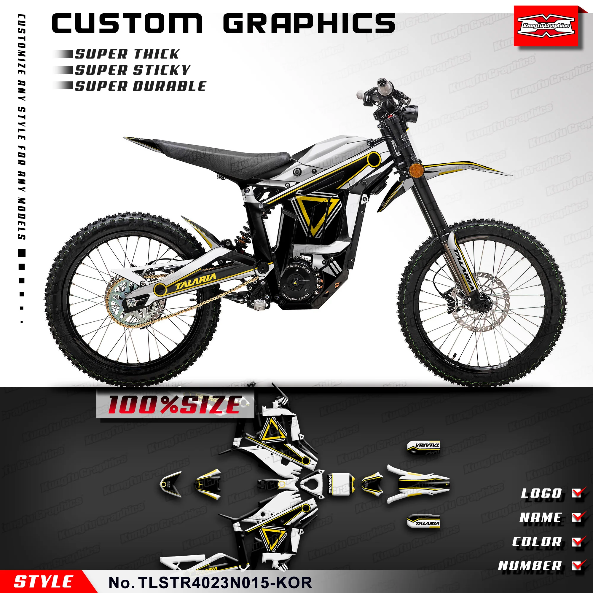 KUNGFU GRAPHICS MX Enduro Stickers Full Wrap Kit for TALARIA Sting R MX L1E SX3 Electric Dirt Bike, Black White sting ten summoner s tales 1 cd