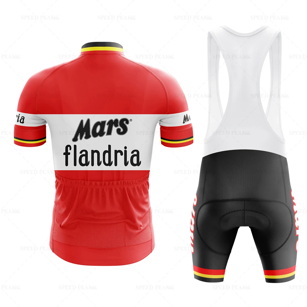 Mars Cycling Jersey Men short sleeve Set Retro Red Bib Short Sleeve Bike Clothing Bicycle Summer Sportswear Triathlon Retr