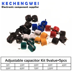 45pcs=9value*5pcs trimmer Adjustable capacitor Assortment Kit JML06 5pf 10pf 20pf 30pf 40pf 50pf 60pf 70pf 120pf