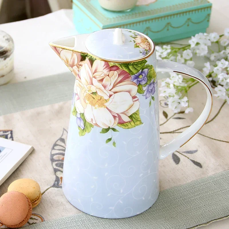 Cold Water Pot Ceramic Household Teapot Bone Coffee China Pitcher Flower Juice Tea Jug European Heat-Resisting Style Water Ware