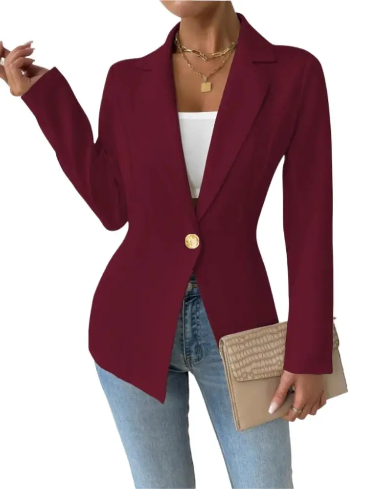 Women Slim Fit Solid Blazer for Spring Summer Business Workwear