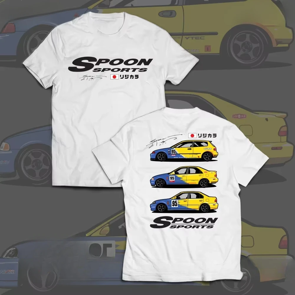 NEW Honda Civic Spoon Sports T Shirt Men JDM Japan Car Automotive Cotton Tee RS Grey Streetwear Casual Short Sleeve