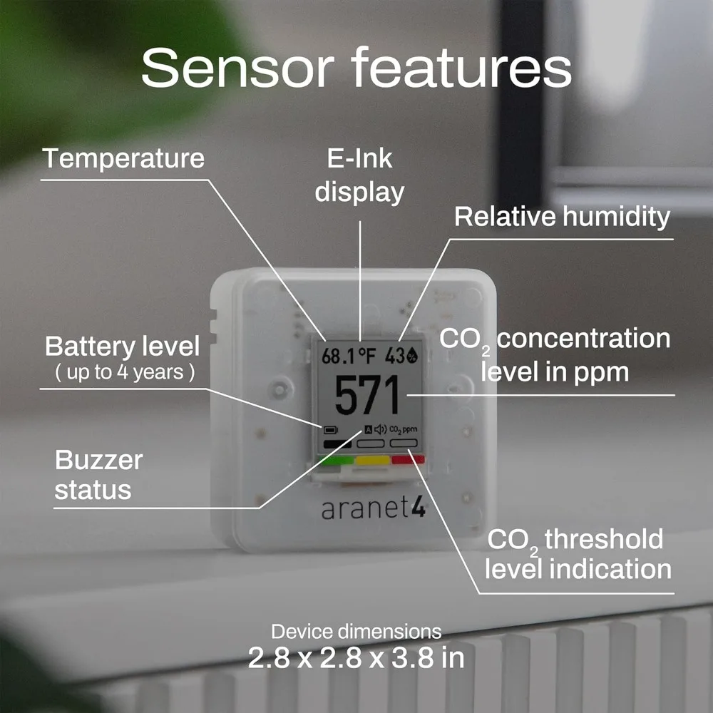 Aranet4 Home: Wireless Indoor Air Quality Monitor for Office or School (CO2, Temperature, Humidity and More) Portable 3