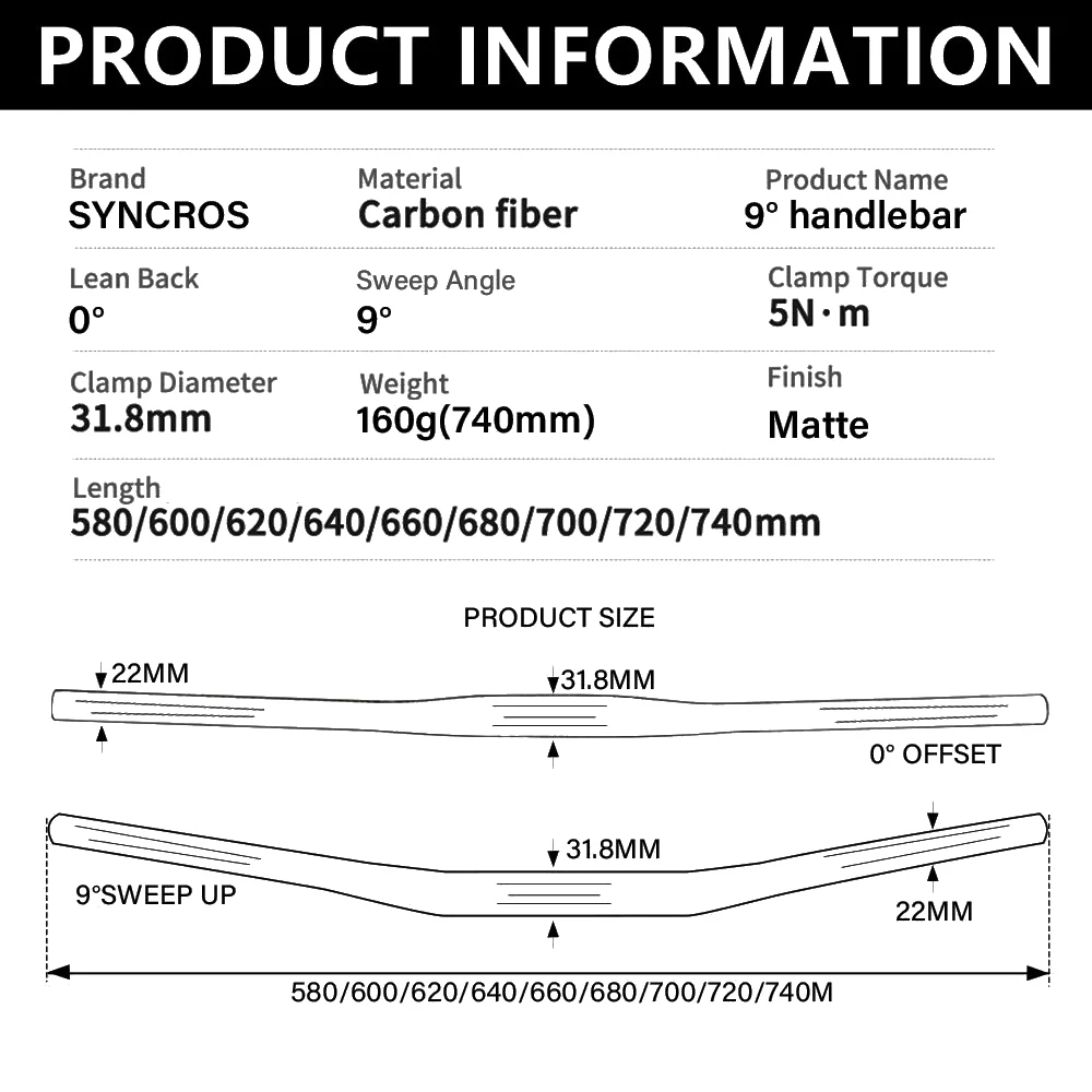 9 Degree Back sweep Handlebars UD Carbon Fiber Handlebar 31.8mm Bicycle MTB Handlebar Mountain Bike Handle bar Parts