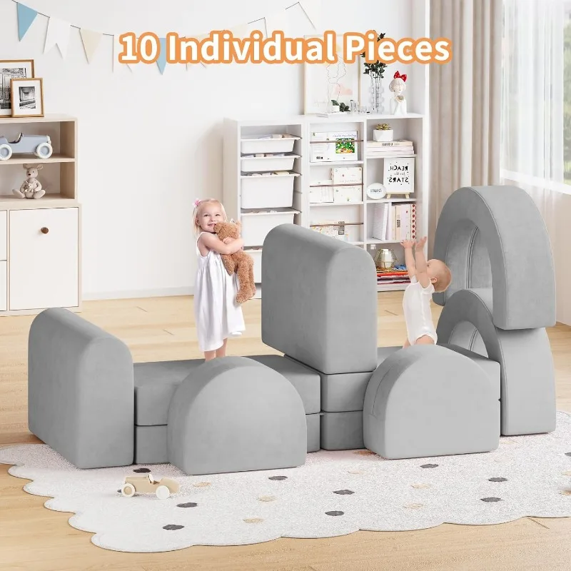 Kids Couch, Modular Kids Play Couch, Fold Out Toddler Couch Building Convertible Kids Floor Sofa and Foam Couch 5