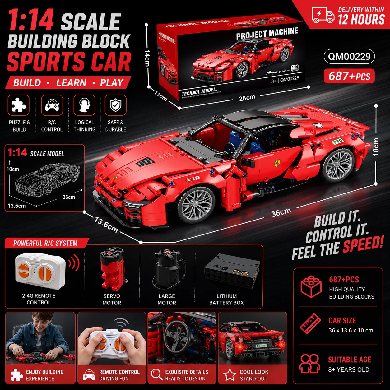 1:14 Building Block Sports Car Puzzle Assembly Static Model and Dynamic RC Racing Kit 2
