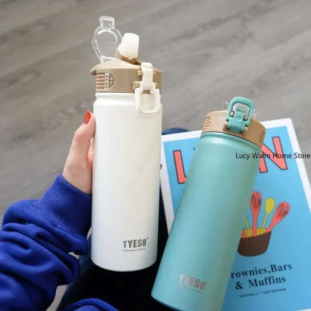 Bouteille d'eau thermique avec paille, bouteille en acier inoxydable de 750/600ML, garde le froid et la chaleur, tasse thermique de grande capacité, bouteille Thermos 3