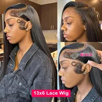 Perruque Lace Frontal Wig sans colle naturelle, cheveux lisses, 13x6, 30 32 pouces, 13x4, pre-plucked, 5x5, pour femmes 2