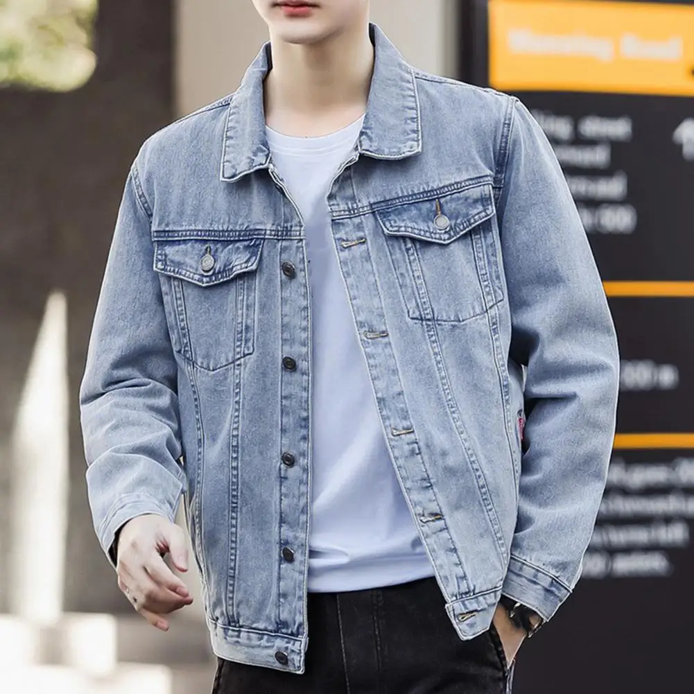 Spring Men Jacket Retro Hop Style Denim Jacket with Multi Pockets Loose Fit for Plus Size Men Streetwear Coat