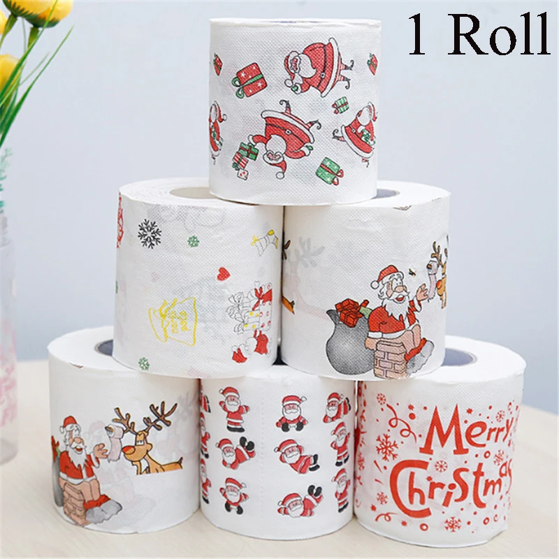 Disposable Toilet Paper Christmas Cartoon Pattern Roll Xmas Decorations Santa Claus Party Supplies