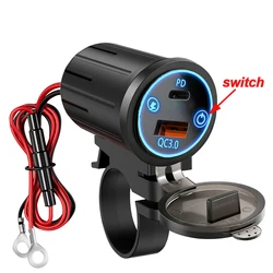 Motorcycle USB Fast Charger with Switch & Voltmeter - Waterproof 12V Power Adapter (Type C)