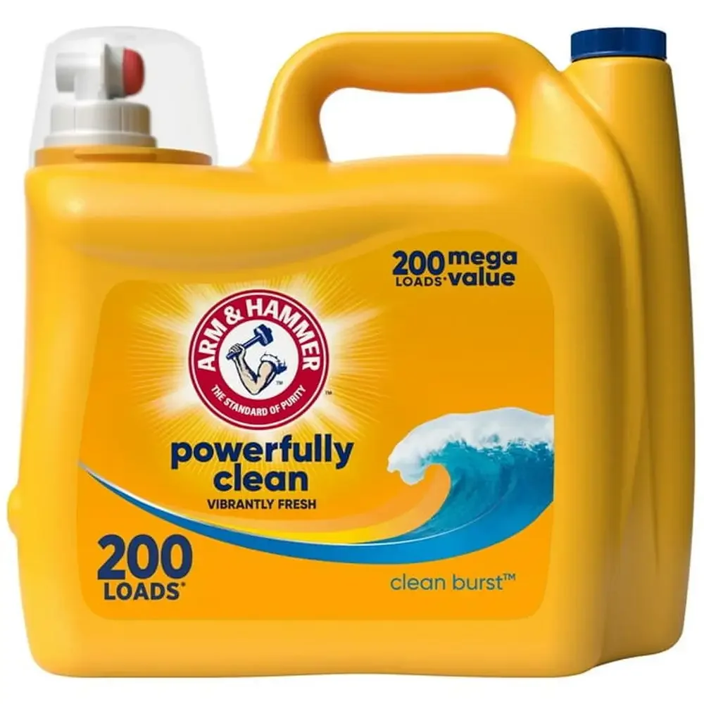 Powerful ARM & HAMMER Clean Burst Liquid Laundry Detergent 200 Loads Concentrated Stain Fighter Fresh Scent Low-Suds Formula