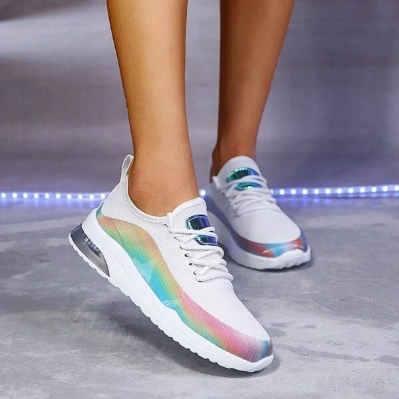 Zapatillas deportivas coloridas para mujer, zapatos vulcanizados con cordones, informales, cómodos, planos, para caminar, a la moda, 2022